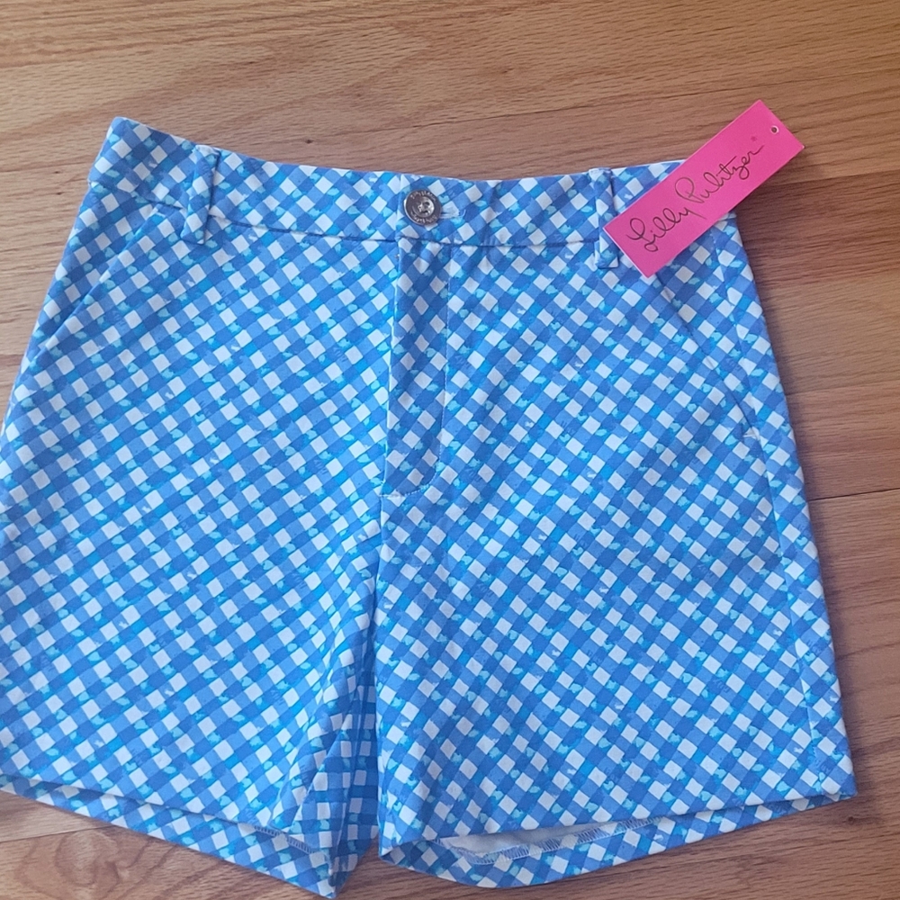Lilly Pulitzer Gretchen Boca Blue Double Checking Shorts - Picture 4 of 13